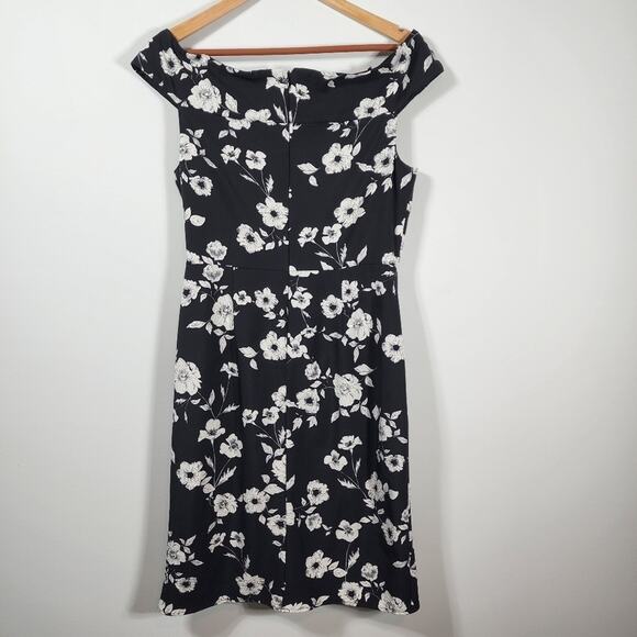 Black Floral Adrianna Papell Off the Shoulder Dress Size 10 - Picture 5 of 7